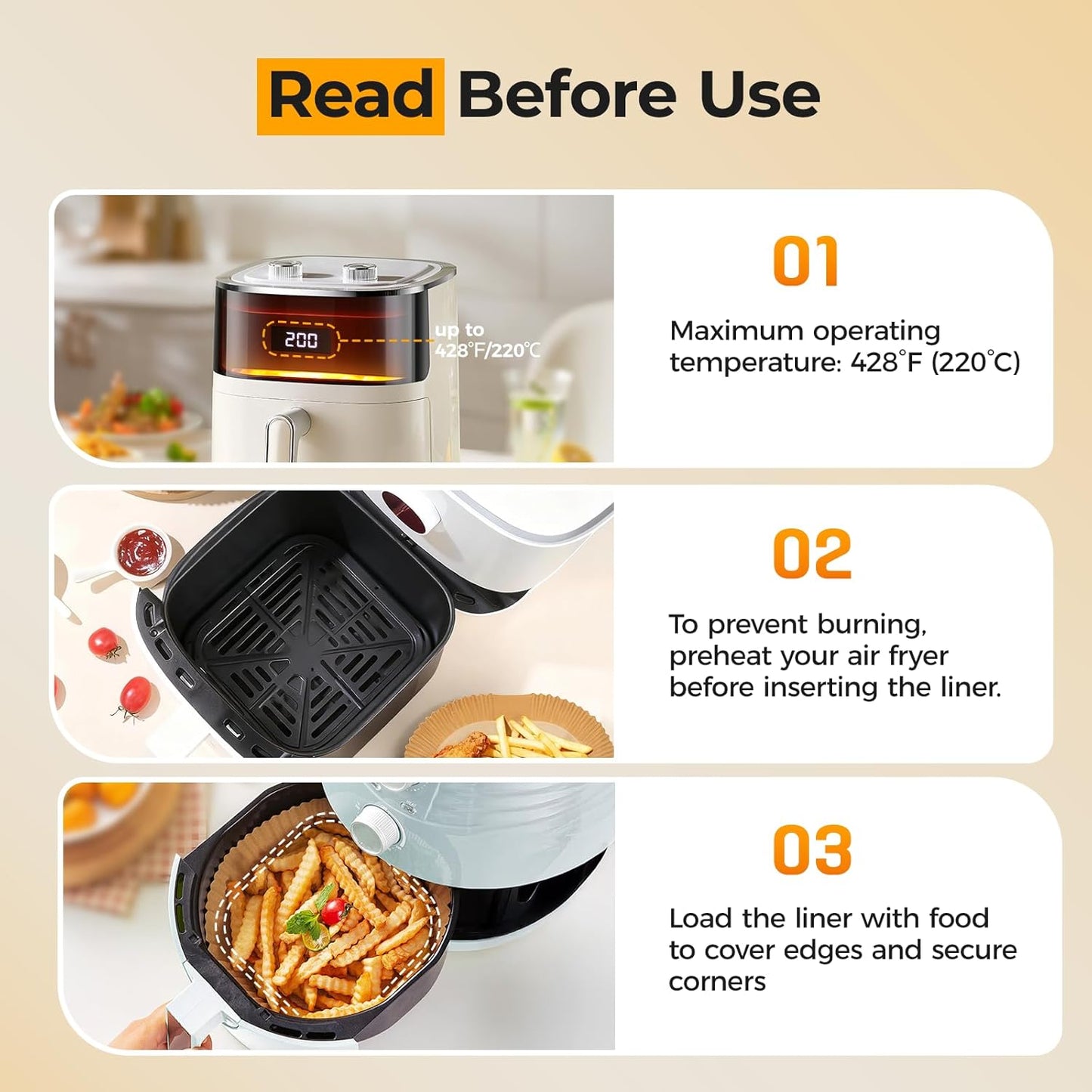 125pcs Disposable Air Fryer Paper Liners – 8" Non-Stick Square Parchment Paper