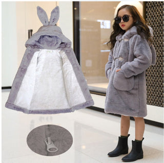 Buy grey Thickened Faux Fur Coat For Big Kids