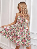 Floral Print Suspender Dress With Elastic Waist Design Fashion Summer Short Dresses