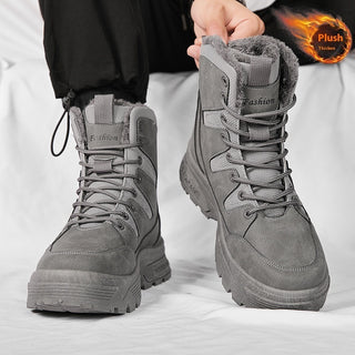 Buy gray Fur Integrated Fleece-lined Warm High Cotton-padded Shoes Men