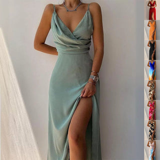 Women V-neck Summer Fashion Slim Suspender Long Dress