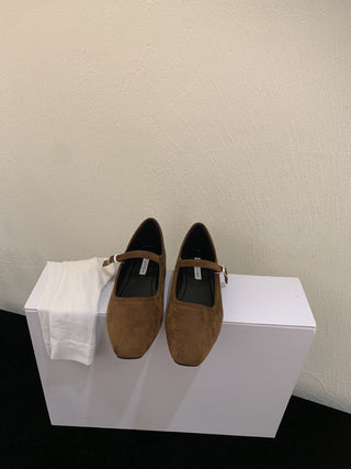 Buy brown Vintage Suede Black Leather Flat Shoes For Women