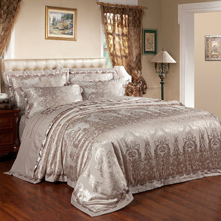 Buy khaki Ice Silk Jacquard European Luxury High-end Linen And Cotton Bedding Set