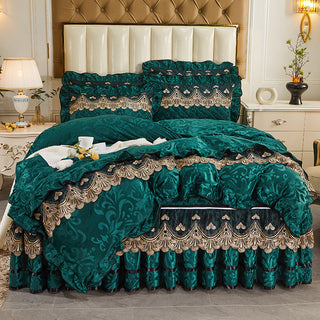 Buy green Detachable Bedding Four-piece Duvet Cover Bed Skirt