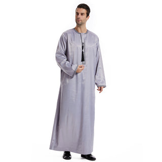 Buy gray Ethnic Stitching Contrast Color Men&#39;s Robe