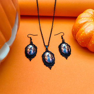 Buy style2 3pcs Vintage Halloween Tree Of Life And Witch Necklace Set With Earrings Alloy Pendant Jewelry