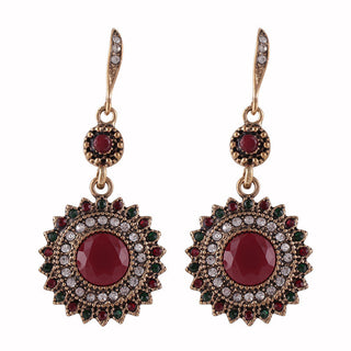 Buy ancient-goldred Vintage Ethnic Bohemian Sun Flower Earrings