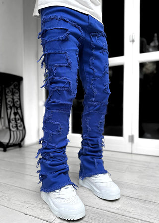 Buy blue Men Trousers Individual Patched Tight Fit Stacked Jeans