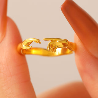 Buy gold Opening Adjustable Two-hand Rings Fashion Personality Ring For Valentine&#39;s Day Jewelry