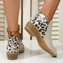 Women's Fashion Leopard Print Chunky Heel Back Zipper Shoes