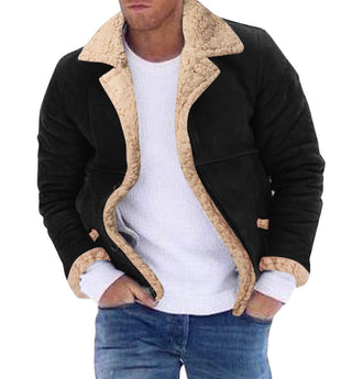 Buy black Men&#39;s Fur Integrated Fleece-lined Padded Jacket