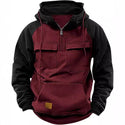 Men's Half Zipper Solid Warm Fleece Sweatshirts Multi Pockets Hooded Jackets