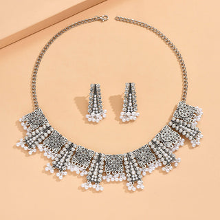 Buy b9024-white Indian Ethnic Style Vintage Gemstone Beads Jewelry Earrings Necklace 2 Pieces Suit