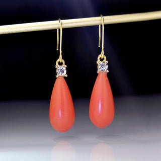 Fashion Salmon Coral Red And Rhinestone Earrings