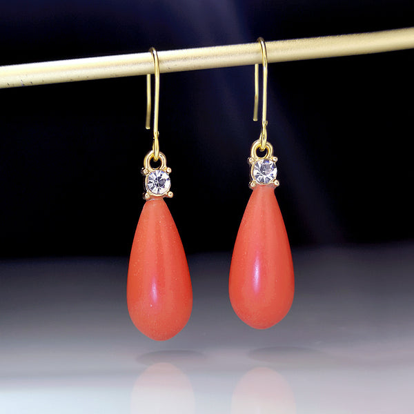 Fashion Salmon Coral Red And Rhinestone Earrings