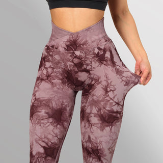 Buy burgundy Women Seamless Tie Dye Leggings