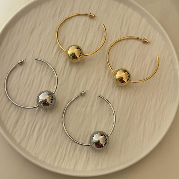 18K Brass Gold Plated Big Circle Ball Earrings