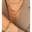 Three-layer Metal Chain Pearl Pendant Necklace For Women