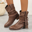 Women's Autumn And Winter Pleated Tassel High Heel Mid-calf Length Loose Socks Boots