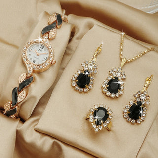 Buy black-love-watch-suit Fashion Watch Gift Suit Quartz Watch Necklace Bracelet Ring Stud Earrings