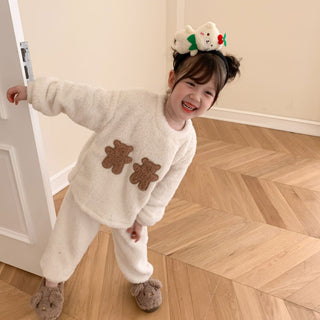 White Winter Girls Flannel Pajamas Suit