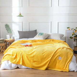 Buy beautiful-yellow Striped Coral Fleece Flannel Air Conditioning Nap Blanket