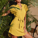Women V-neck Short Sleeve Dress With Belt