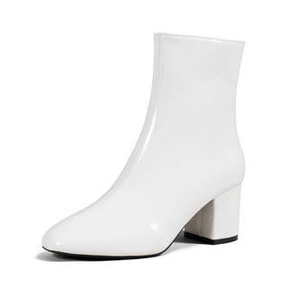 Buy white High Heel Boots Women&#39;s New Side Zipper Large Size Thick Heel Square Toe