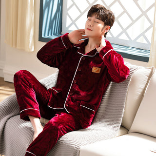 Buy k111 Autumn And Winter Flannel Men&#39;s Pajamas Men&#39;s Lapel Cardigan