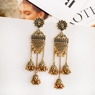 Buy gold Bohemian Ethnic Earrings Retro Nostalgic Hollow Bell Long Earrings