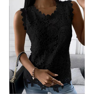 Buy black Flowers Lace Vest Women Summer Tops