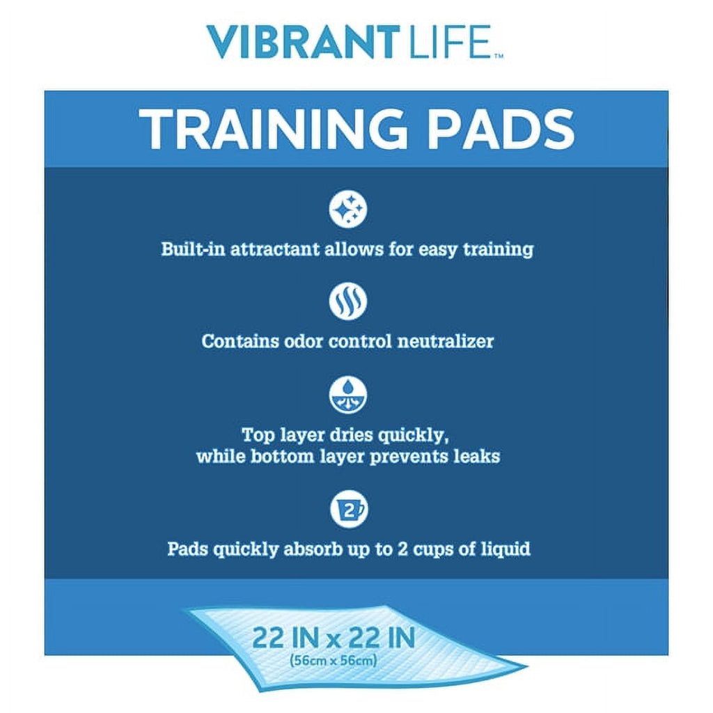 Vibrant Life Training Pads – Super Absorbent, Leak Proof, & Fast Dry Dog and Puppy Pee Pads – L 22 in x 22 in, 14 Count
