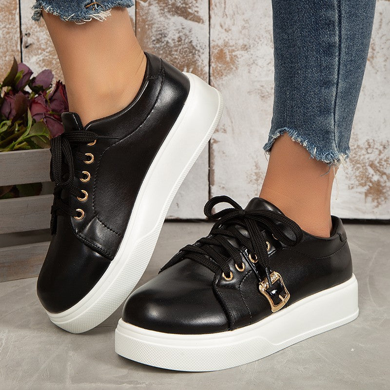 Women's Lace-up Flats Shoes With Metal Buckle Design Lightweight