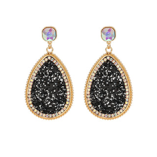 Buy black Creative Retro Alloy Diamond Colorful Crystals Earrings For Women