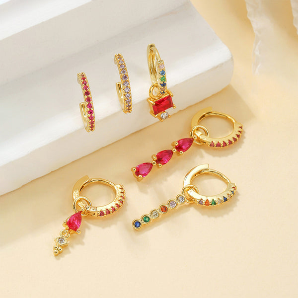 Colorful Zircon Geometric Copper Plating 18K Gold