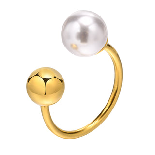 Buy adjustable-style Simple Pearl Ring Stainless Steel Adjustable Opening Ball