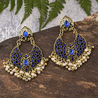 Buy blue-black Retro Style Indian Wind Bell Alloy Bead Earrings Alloy Scenic