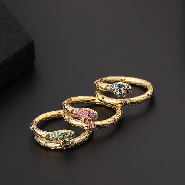 Cool Style Creative Personality Snake Ring Female Color Zircon Opening