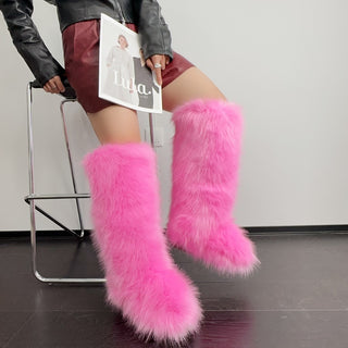 Buy glittering-powder-fox-fur High Leg Boot Knee Length