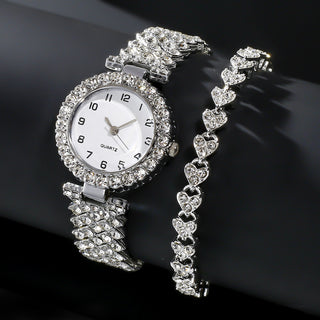 Buy silver-suit Fashion Jewelry 2pcs Luxury Fashion Women Watch Set Silver Strap Ladies Quartz Wristwatch Alloy Bracelet For Ladies Jewelry Set Clock Gift