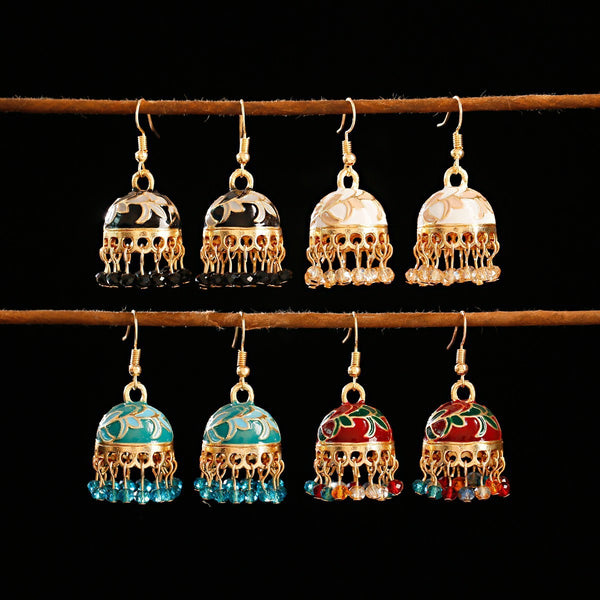 Bell Ethnic Style Bohemian Temperament Small Rice-shaped Beads Enamel Earrings