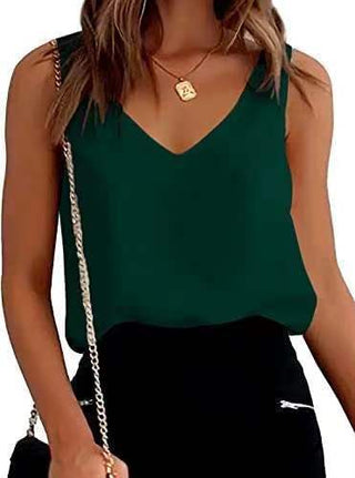 Buy dark-green Women Tank Top Summer Casual V Neck Camisole Blouses