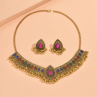 Buy b9027-mixed-color Indian Ethnic Style Vintage Gemstone Beads Jewelry Earrings Necklace 2 Pieces Suit