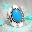 Retro Ring Exaggerated Oval Female Turquoise