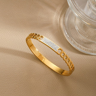 Buy gold Versatile Hollow Strap-shaped Bracelet Clay Diamond Buckle Stainless Steel Ornament Women's Wear