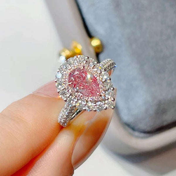 925 Sterling Silver High Carbon Diamond Pink Diamond Pear-shaped 4 7mm Water Drop Color Separation