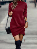 Long Sleeve Dress Solid Color High Neck Cross Short Dress