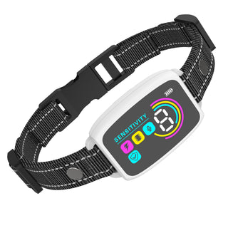 Buy white Smart Automatic Anti Barking Dog Collar Rechargeable Bark Stopper Stop Barking HD Digital Display IP67 Waterproof Collar For Dogs Pet Products
