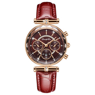 Buy wine-belt Waterproof Casual Three-eye Women&#39;s Watch