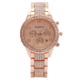 Buy rose-gold Women&#39;s Fashion Diamond Digital Calendar Three Eyes Quartz Watch